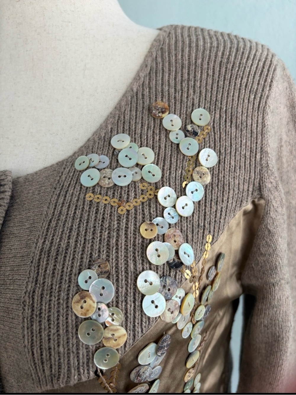 Sundance Embellished Taupe Cardigan Sweater - Picture 2 of 11